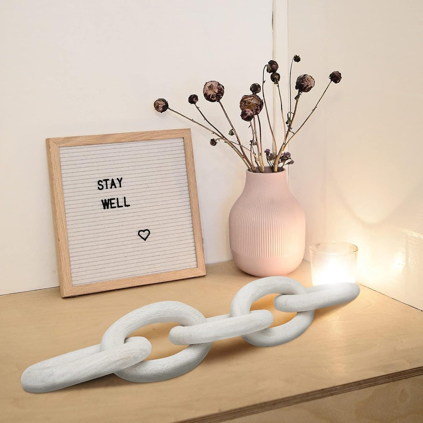 Cadena eslabones madera decorativa 21x4pulg blanco
