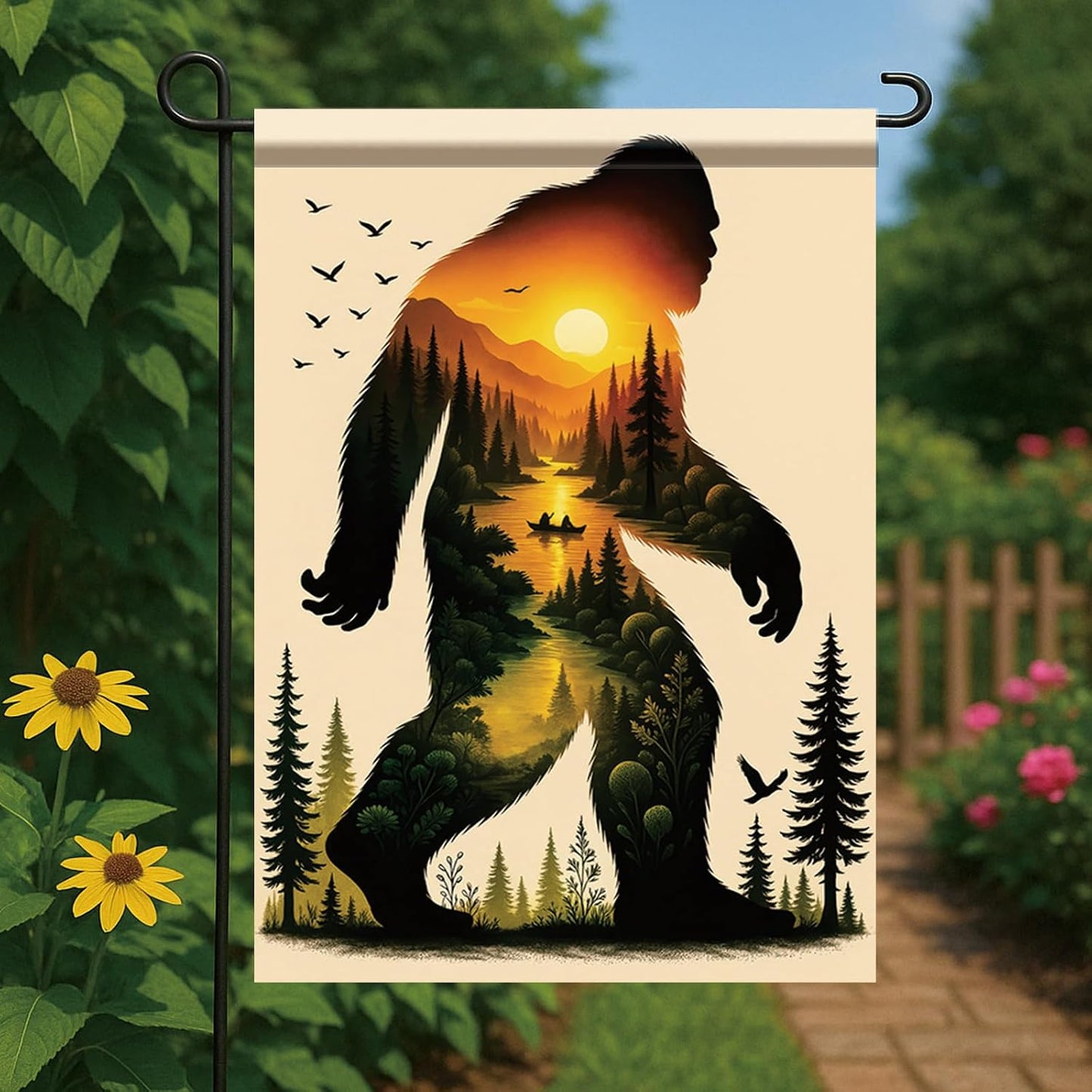 Banderas jardín 12x18pulg silueta doble cara sasquatch