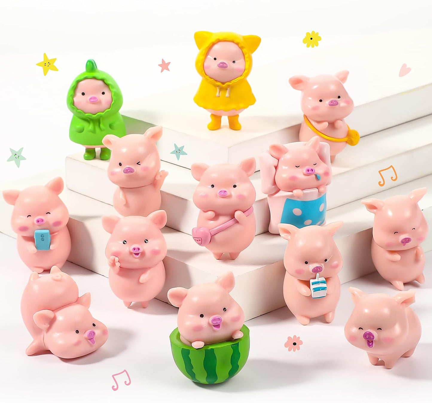 13 Pzas Figuras Cerdo Resina Decoración Fiesta Cumpleaños