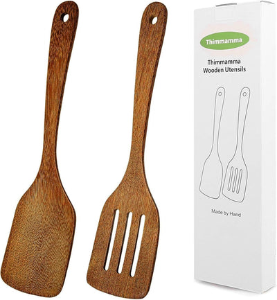 Espátula madera 12pulg ranurada para sartenes antiadherentes