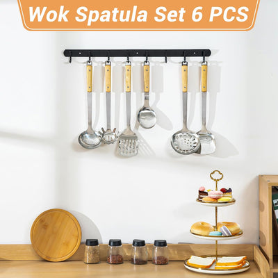 Juego 6 Utensilios Wok con Mango Madera