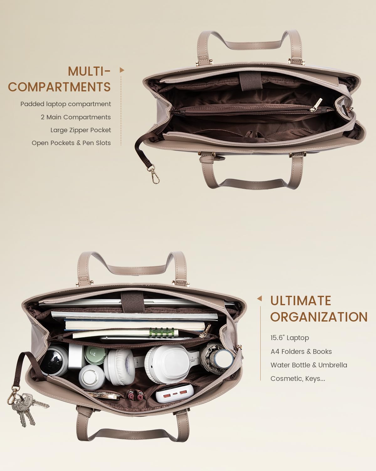 Bolsa profesional de cuero 17.3pulg para laptop gris pardo