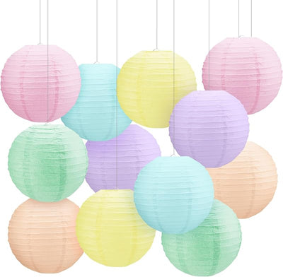 12 Linternas Papel 10pulg Colores Pastel Decoración Fiesta Aula