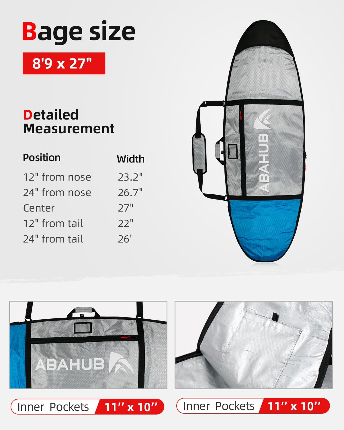 Bolsa viaje tabla surf acolchada espuma 6'0 a 10'0