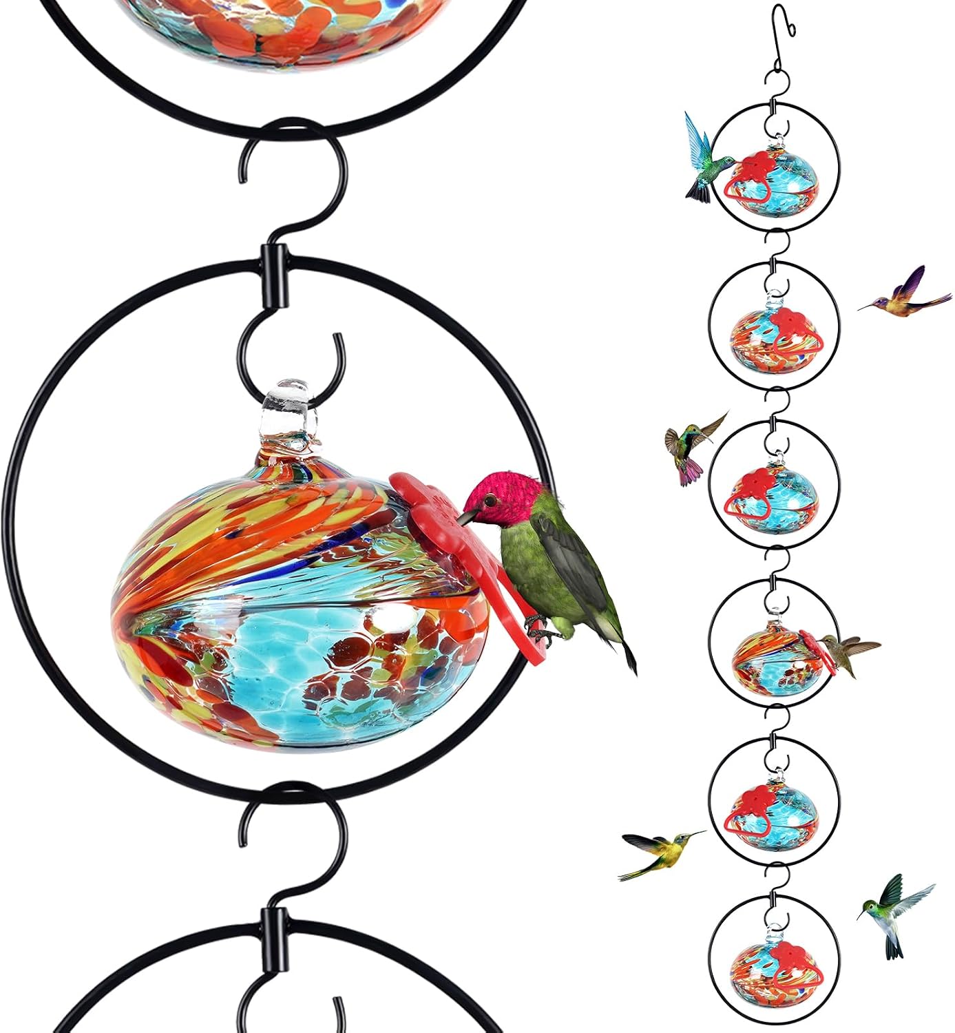 Comedero colibríes 6 círculos vidrio soplado con proteccion