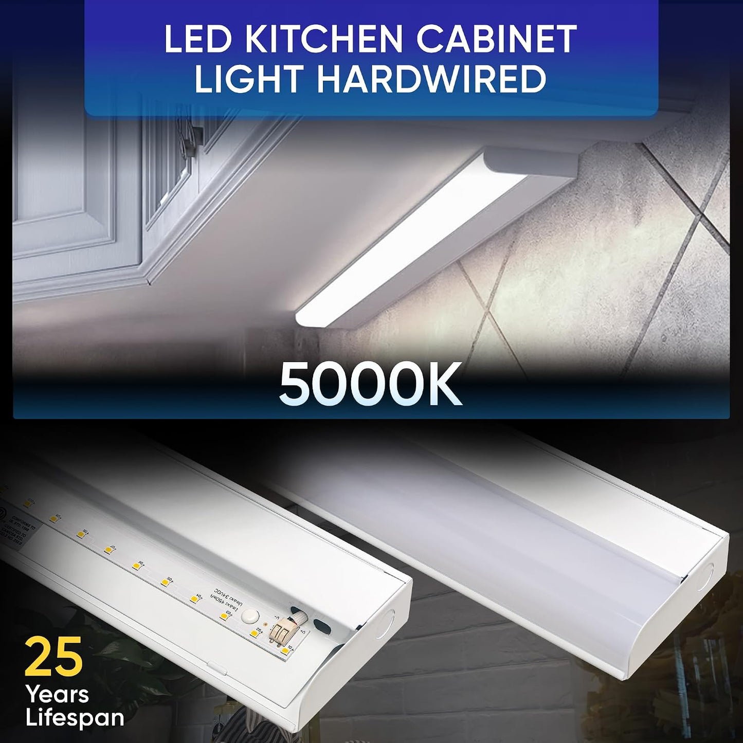 Barra luz LED alacena 24pulg regulable 5000K base metal