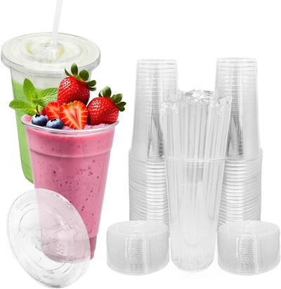 50 tazas plásticas con tapas y pajitas 32 oz para café helado y bebidas frías
