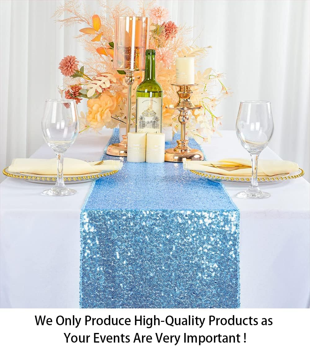 Camino mesa lentejuelas azul bebé 12x108pulg para fiestas