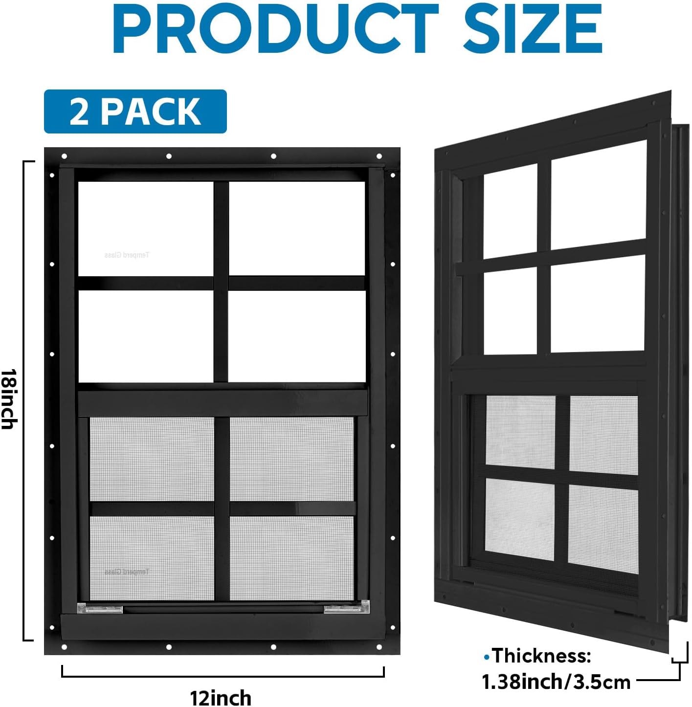 2 Ventanas Corredizas Cobertizo Negro 14x21pulg Vidrio