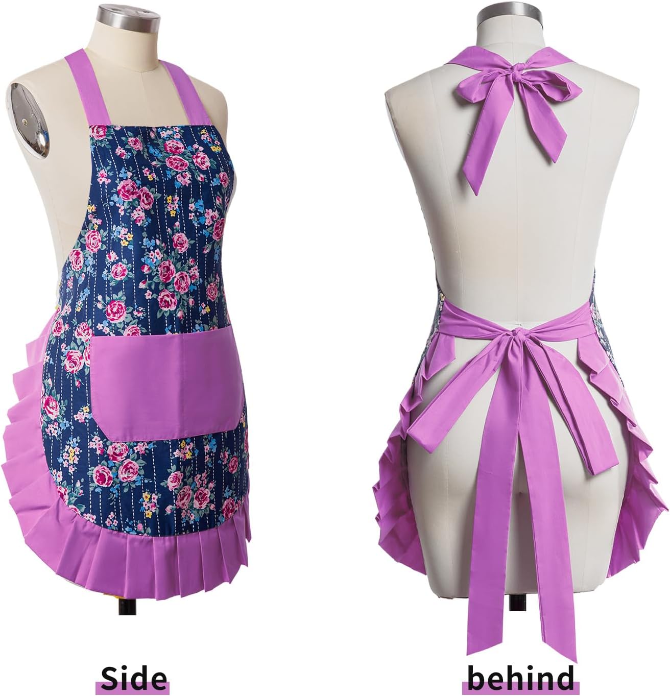 Delantal floral mujer bolsillos ajustable cocina