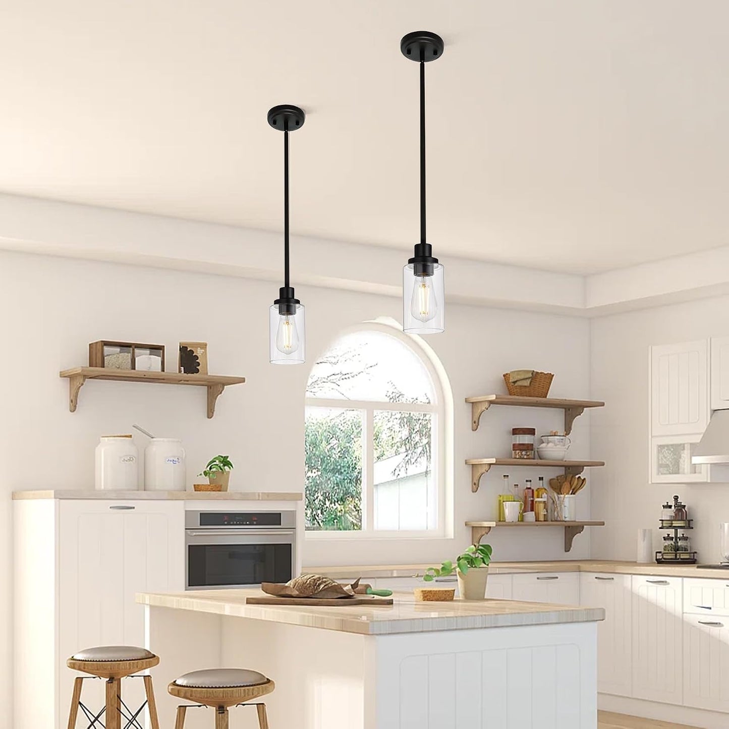2 Lámparas Colgantes Negro Vidrio Ajustable Isla Cocina