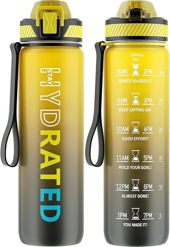 Botella agua con popote 1 litro Tritan sin BPA correa deportiva