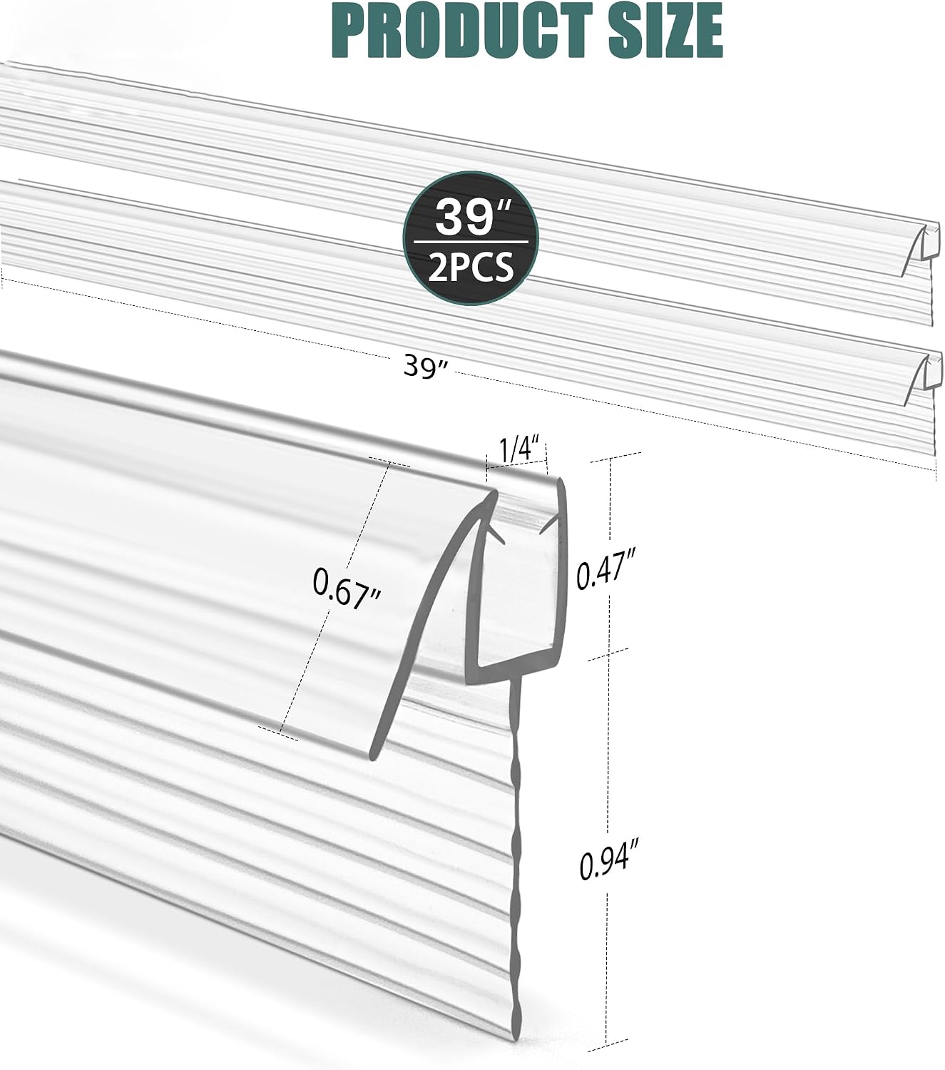 Sello puerta ducha PVC transparente 1/4x39 pulg 2 pzas