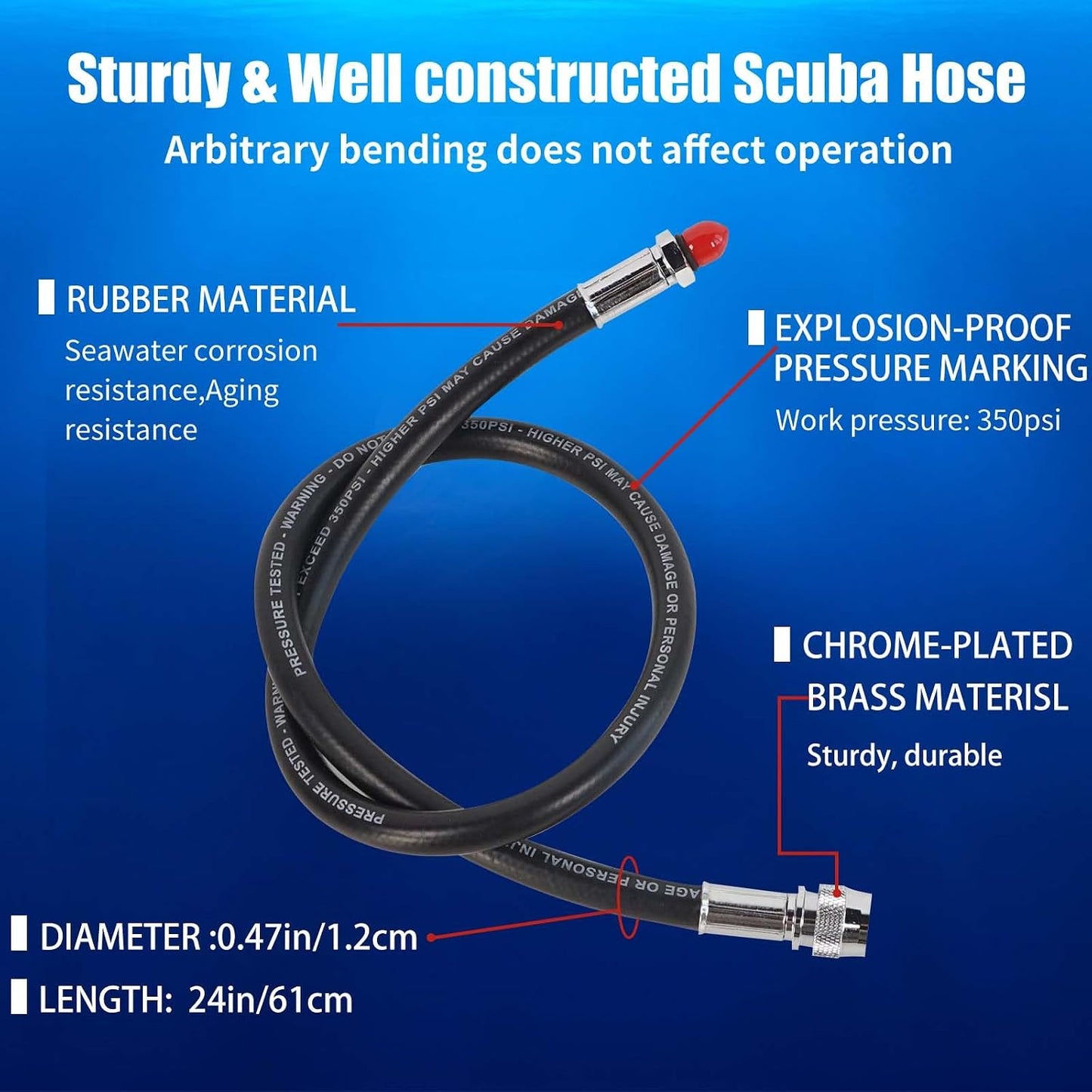 Manguera baja presión buceo BCD conector rápido negra
