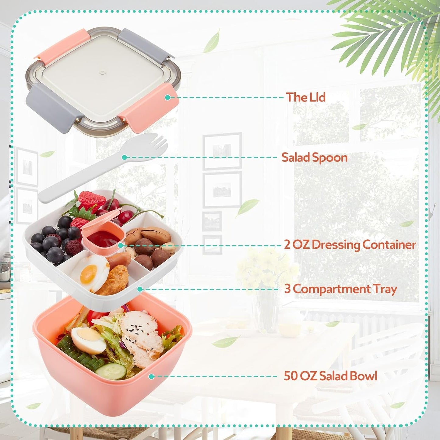 6 Pzas Contenedor Ensalada 1.5L Reutiliz. Apilable