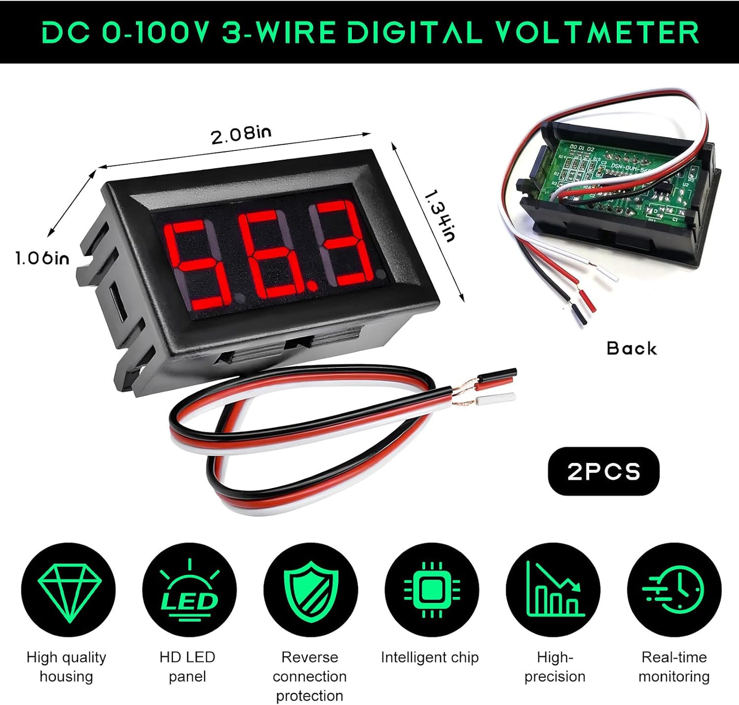 2 Pzas Voltímetro Digital 0-30V para Auto y Moto