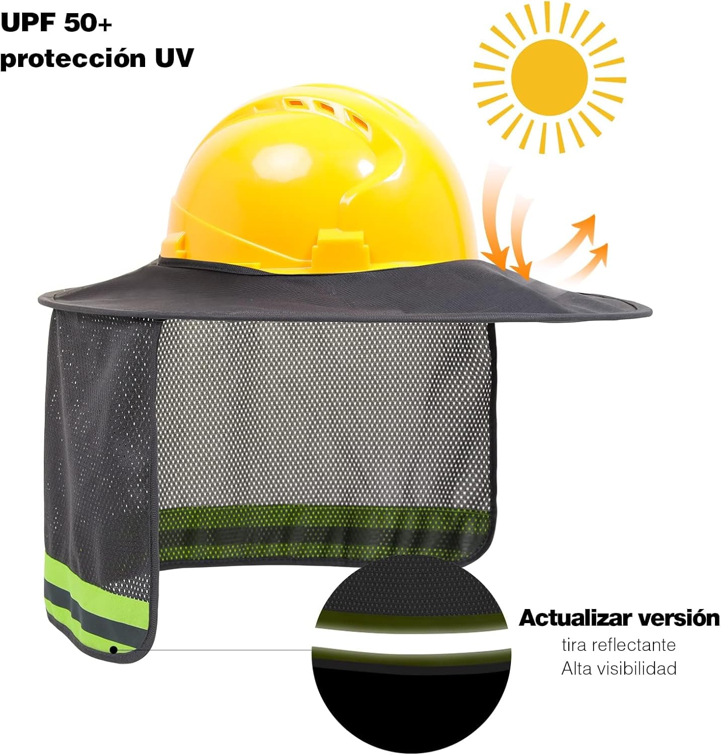 Parasol casco visor alta visibilidad protector cuello y cara