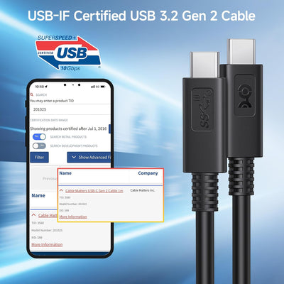 Cable USB C 10 Gbps Gen 2 1m negro 4K60Hz 100W