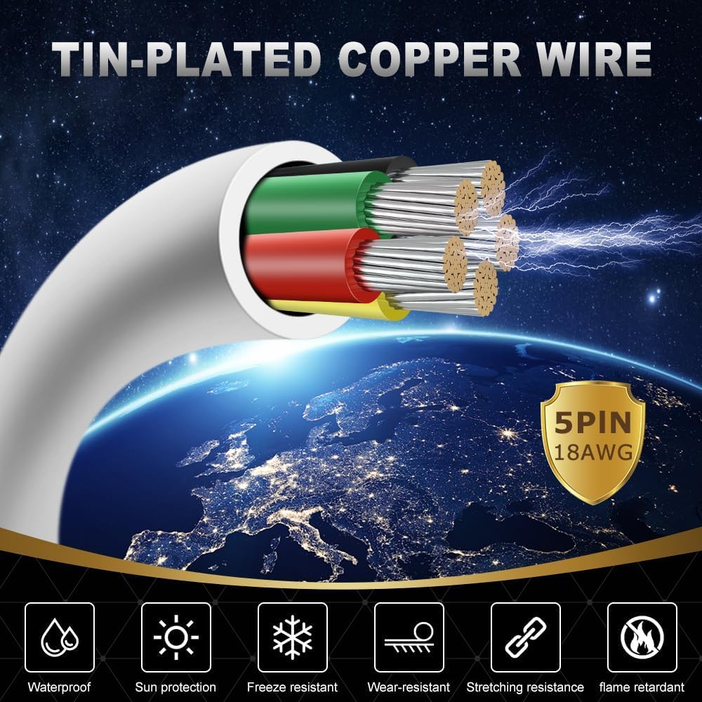 Cable eléctrico 18/5 conductores 65.6ft trenzado PVC