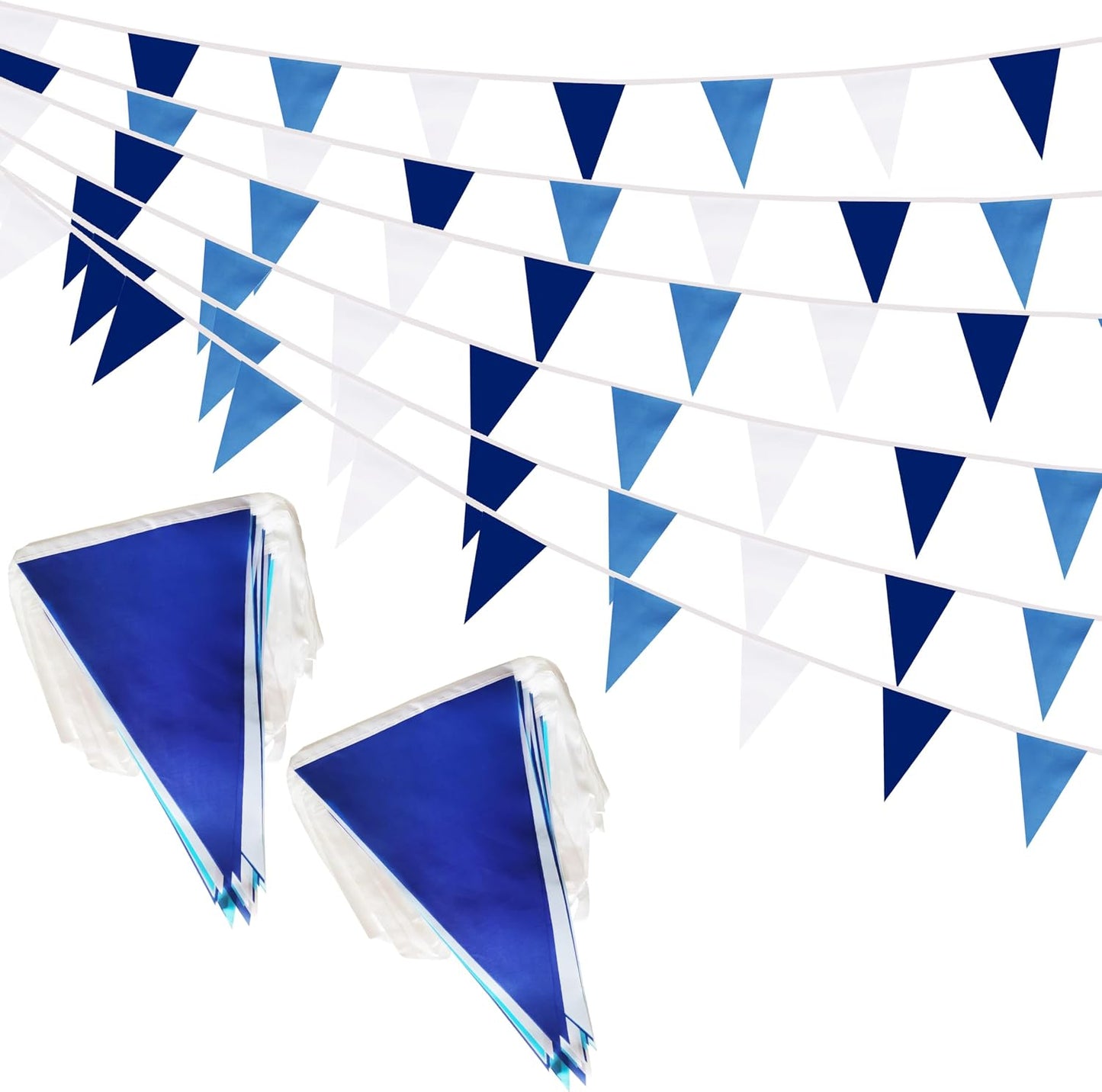 100 Pzas Banderines Azul Blanco y Azul Oscuro para Colgar