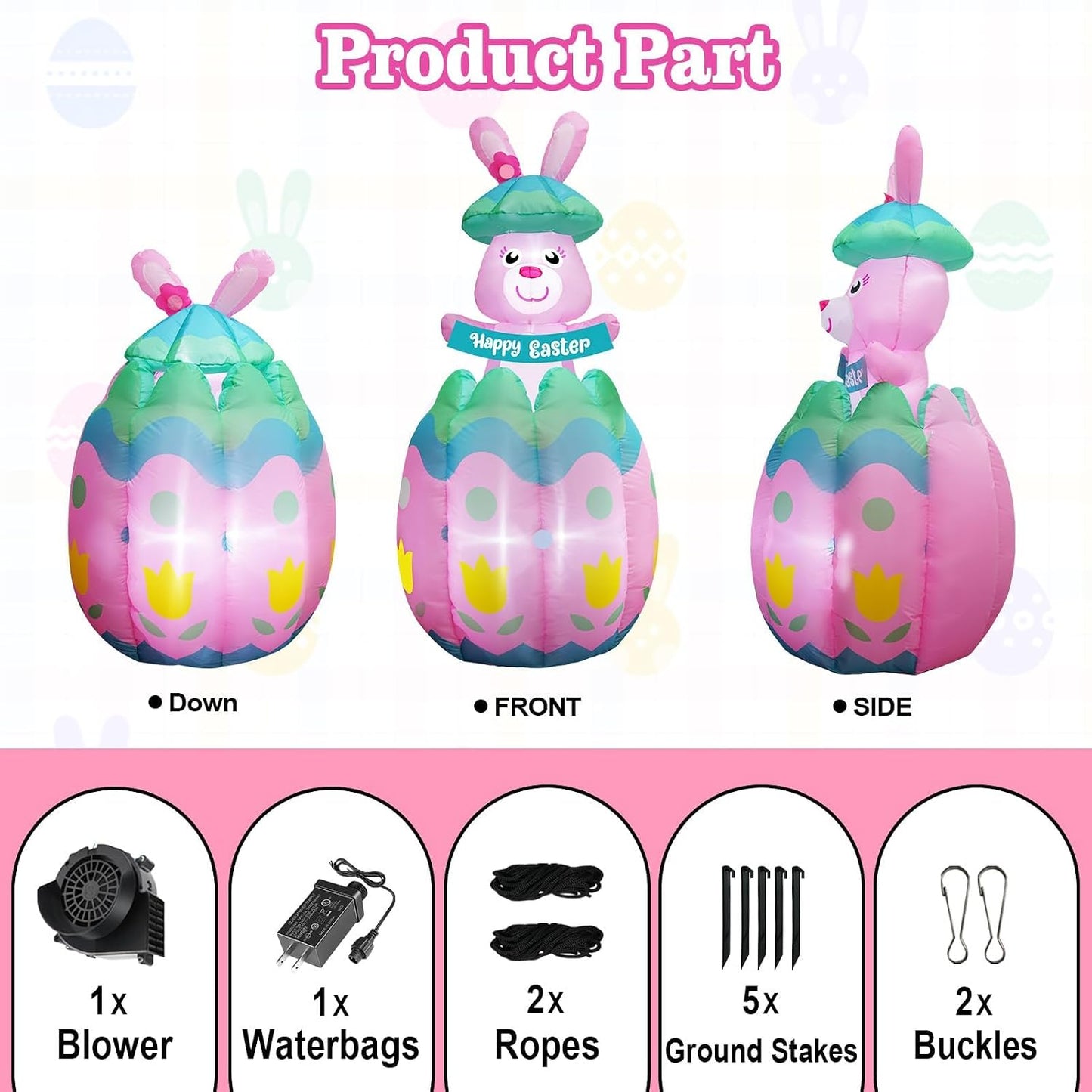 Inflable Pascua 6ft Conejo con LED para exterior e interior