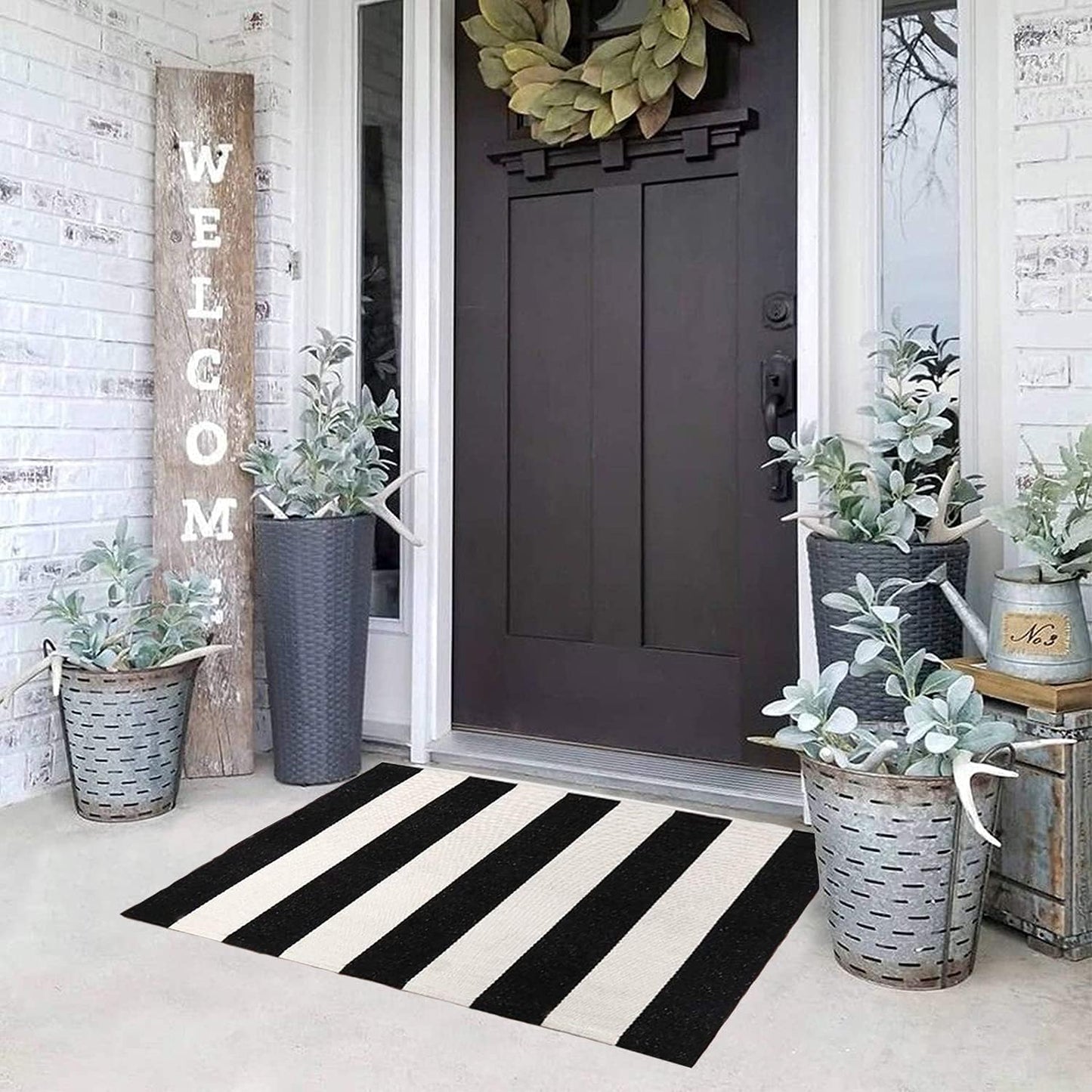 Alfombra rayas blancas y negras puerta 23.6x35.4pulg