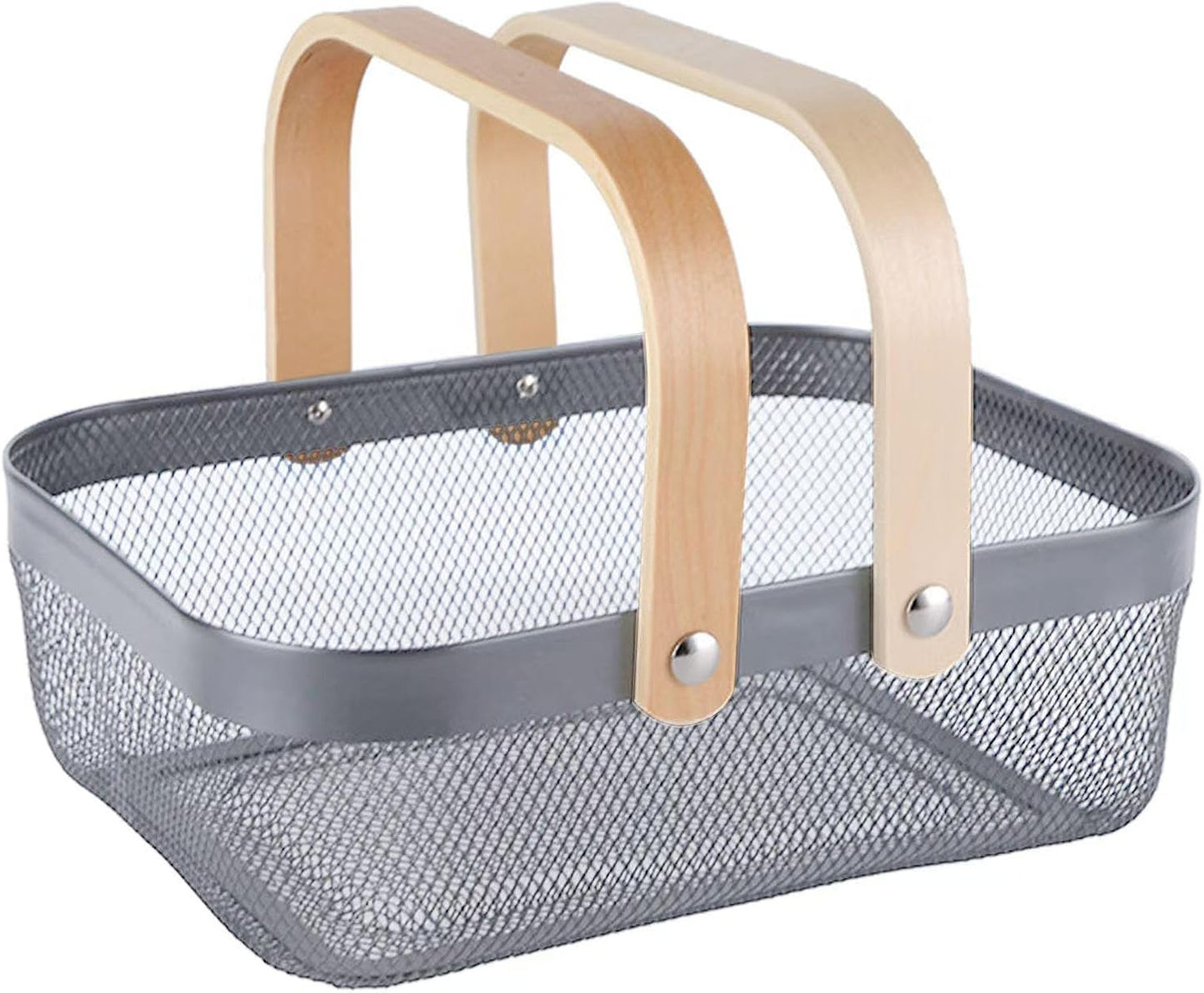 Cesta acero malla mango madera para cocina jardín