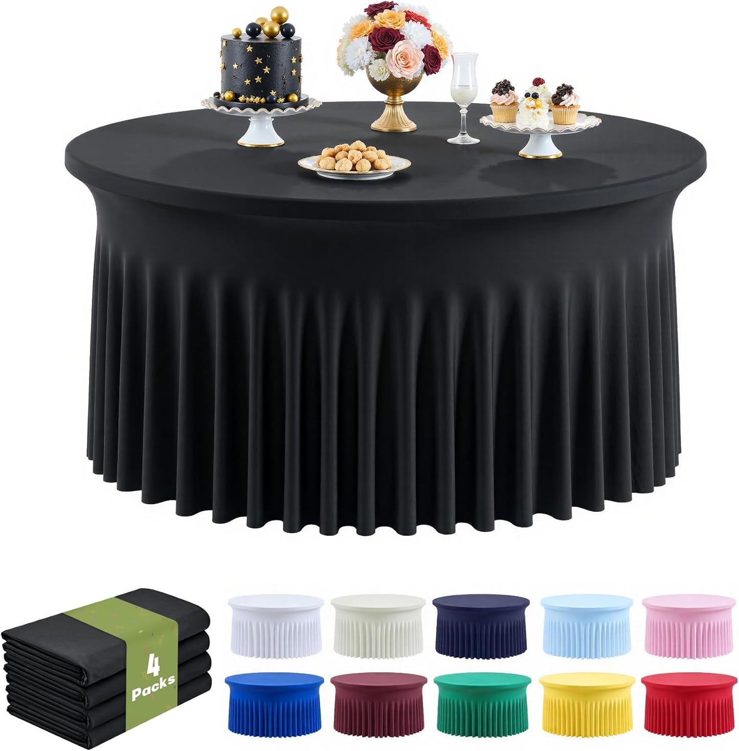 4 Manteles Elastano Negro para Mesa 60pulg Elástico con