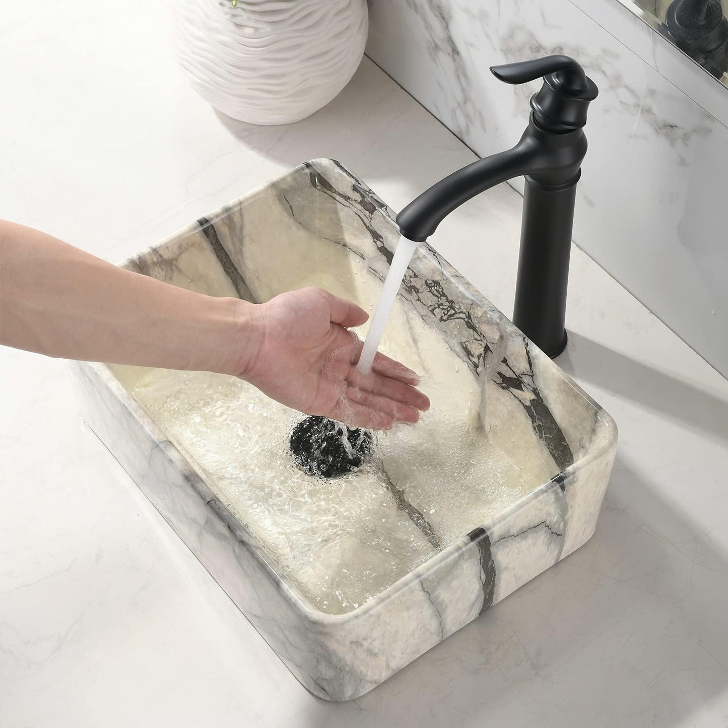 Combo fregadero grifo baño 16x12pulg revestimiento mármol