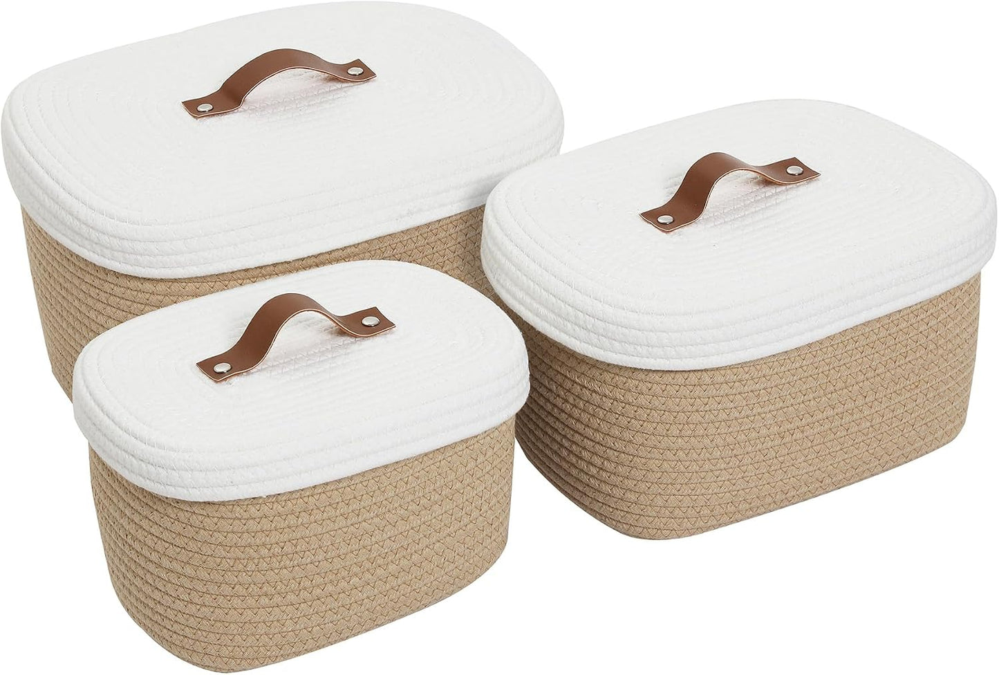 3 Pzas Cestas Almacenamiento Tejidas Anidables Beige Blanco