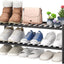 Zapatero bambú negro 2 niveles apilable plegable para entrada