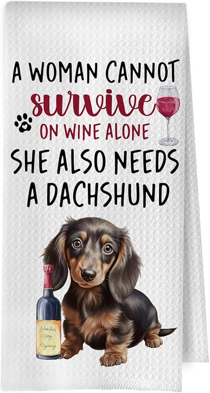 Toallas cocina diseño perro salchicha regalo vino té
