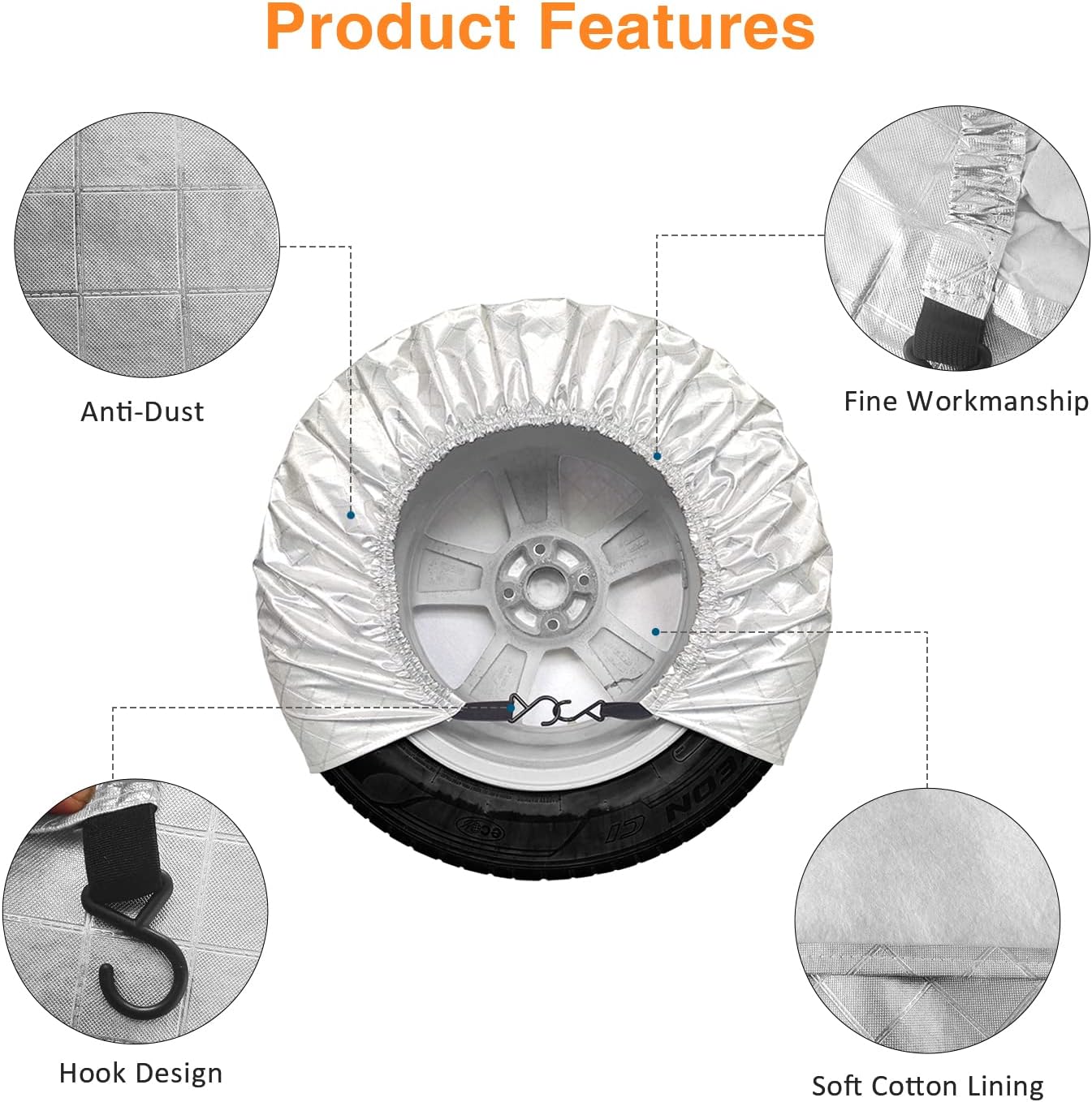 4 fundas neumáticos plateadas impermeables 24-27"