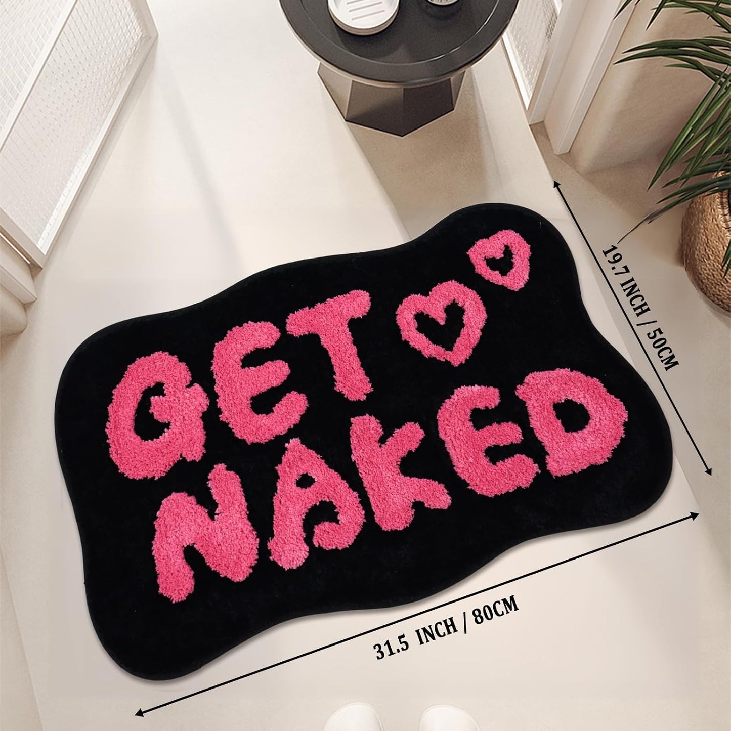 Alfombra baño divertida antiderrap negro rosa