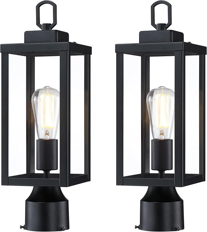 Luz poste exterior aluminio vidrio E26 2 Pzas