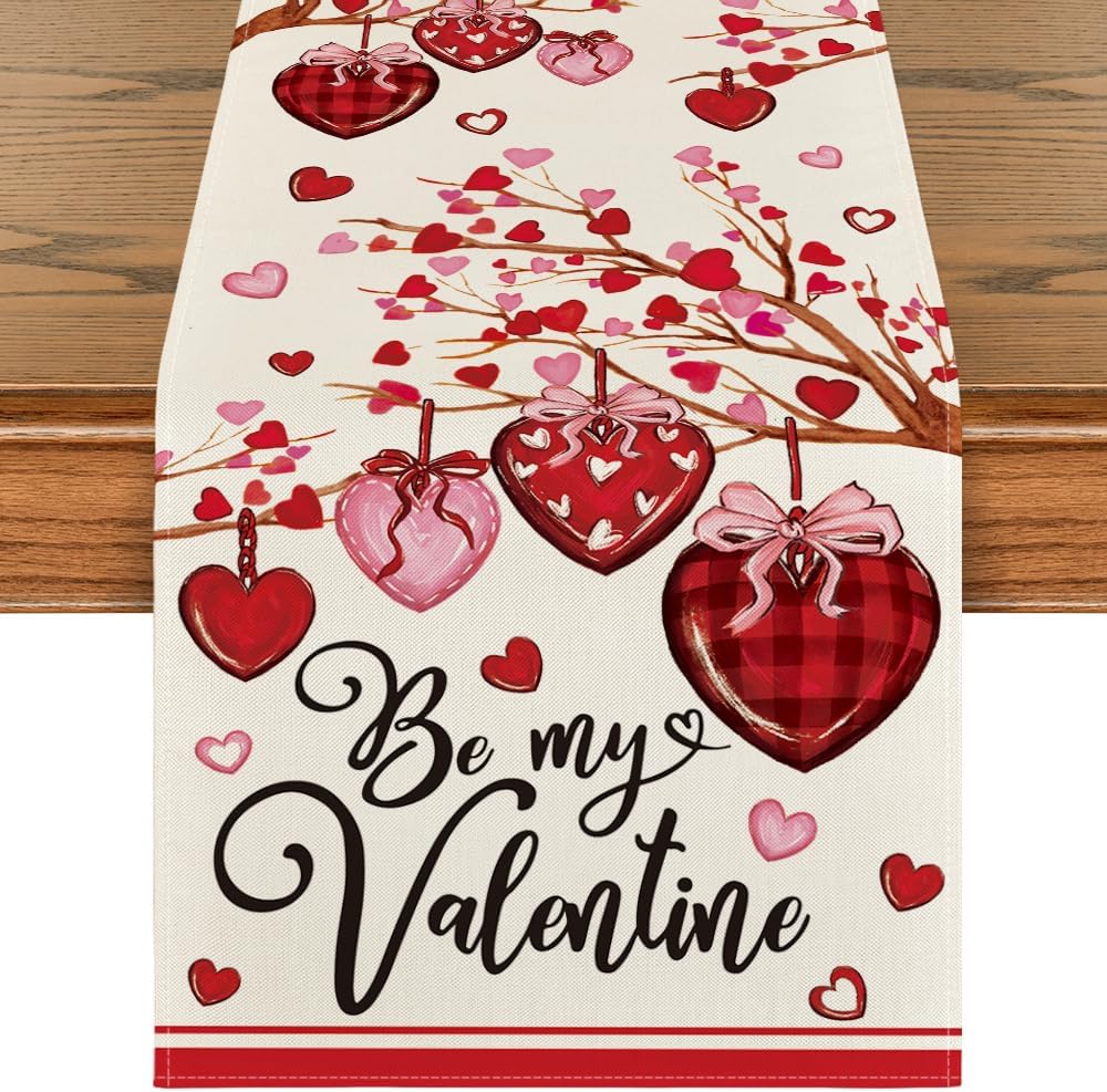 Camino mesa San Valentín diseño corazón rayas 13x72pulg
