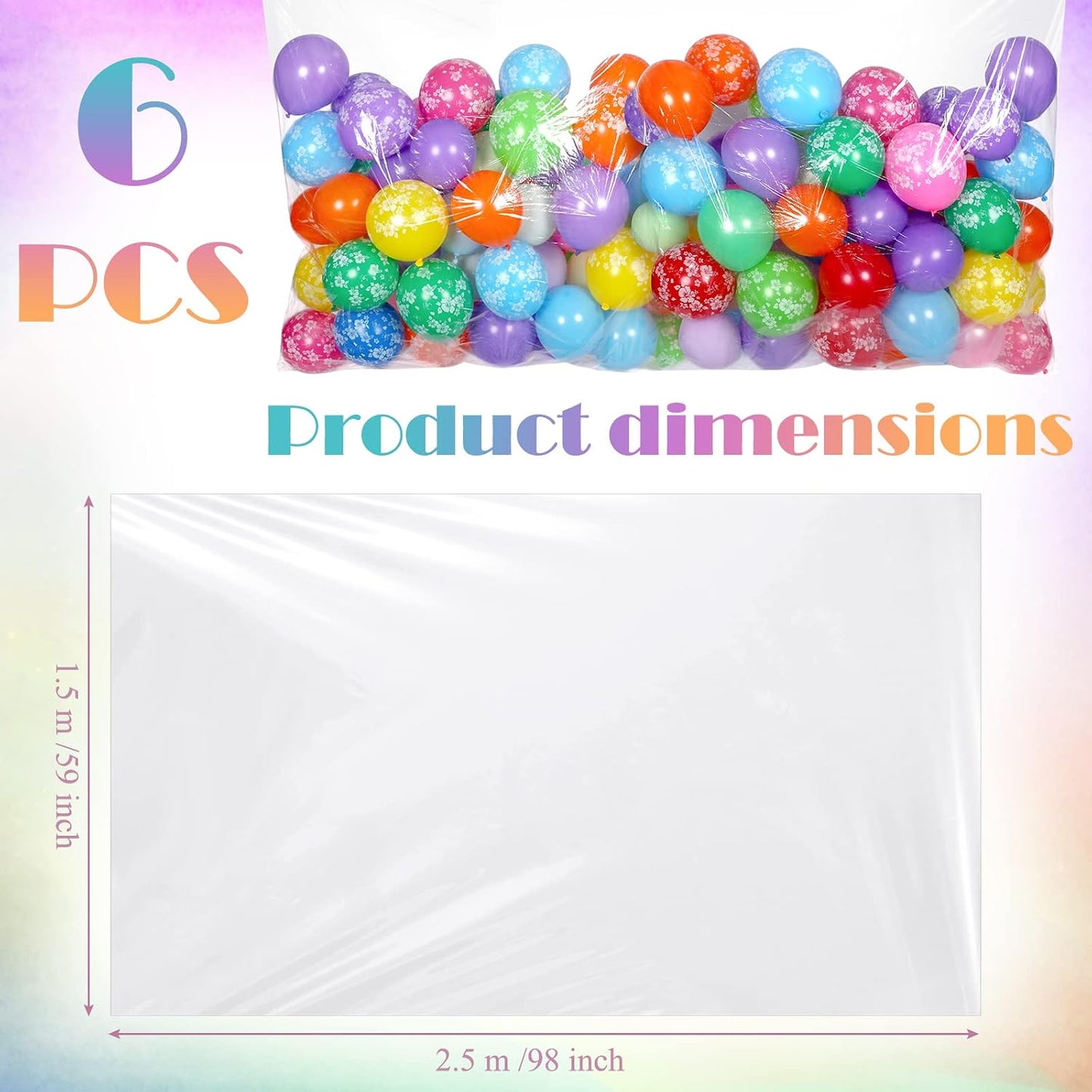 6 Bolsas Transporte Globos 98x59pulg Transparentes Cumpleaños Boda