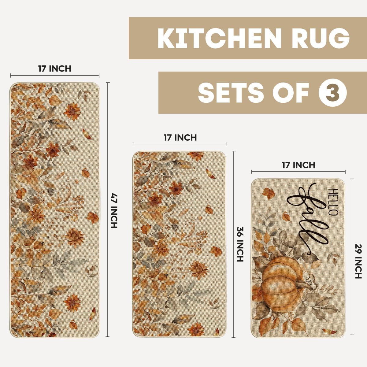 3 Tapetes cocina Hello Fall 17x29pulg 17x36pulg
