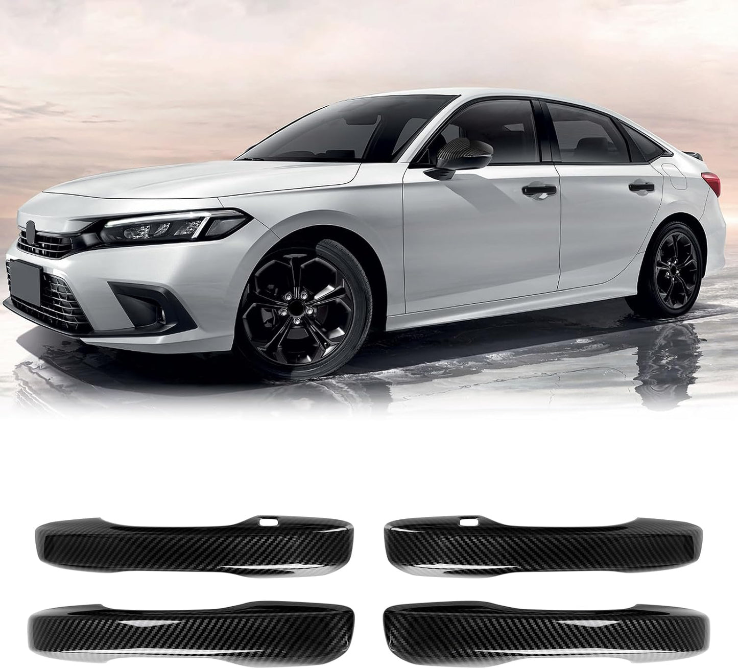 Set 4 cubiertas manija puerta fibra carbono comp Honda Civic