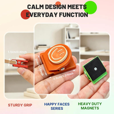 6 Clips Magnéticos para Nevera Coloridos Cara Feliz Pizarra