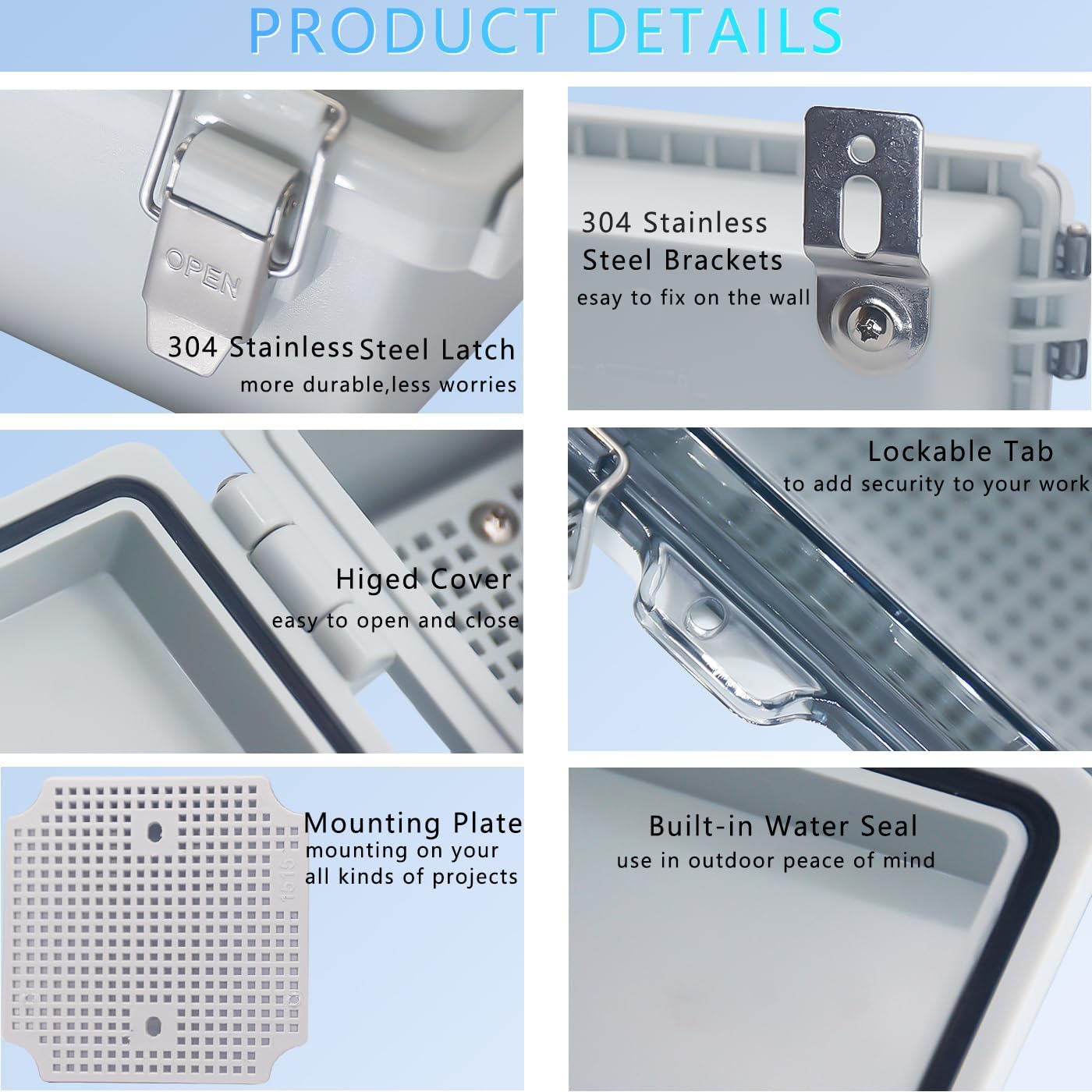 Caja eléctrica plástico ABS IP67 con pestillo acero inox