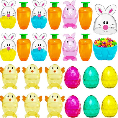24 Recipientes Plástico Rellenables Pascua Forma Conejito