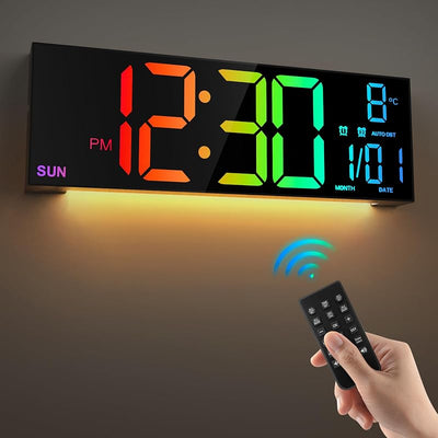 Reloj pared digital 16.2pulg control remoto LED alarma