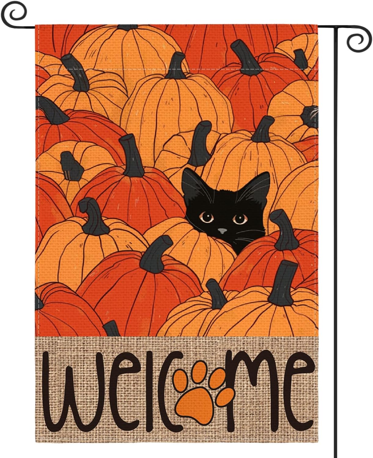 Bandera jardín otoño 12x18pulg gato negro calabazas