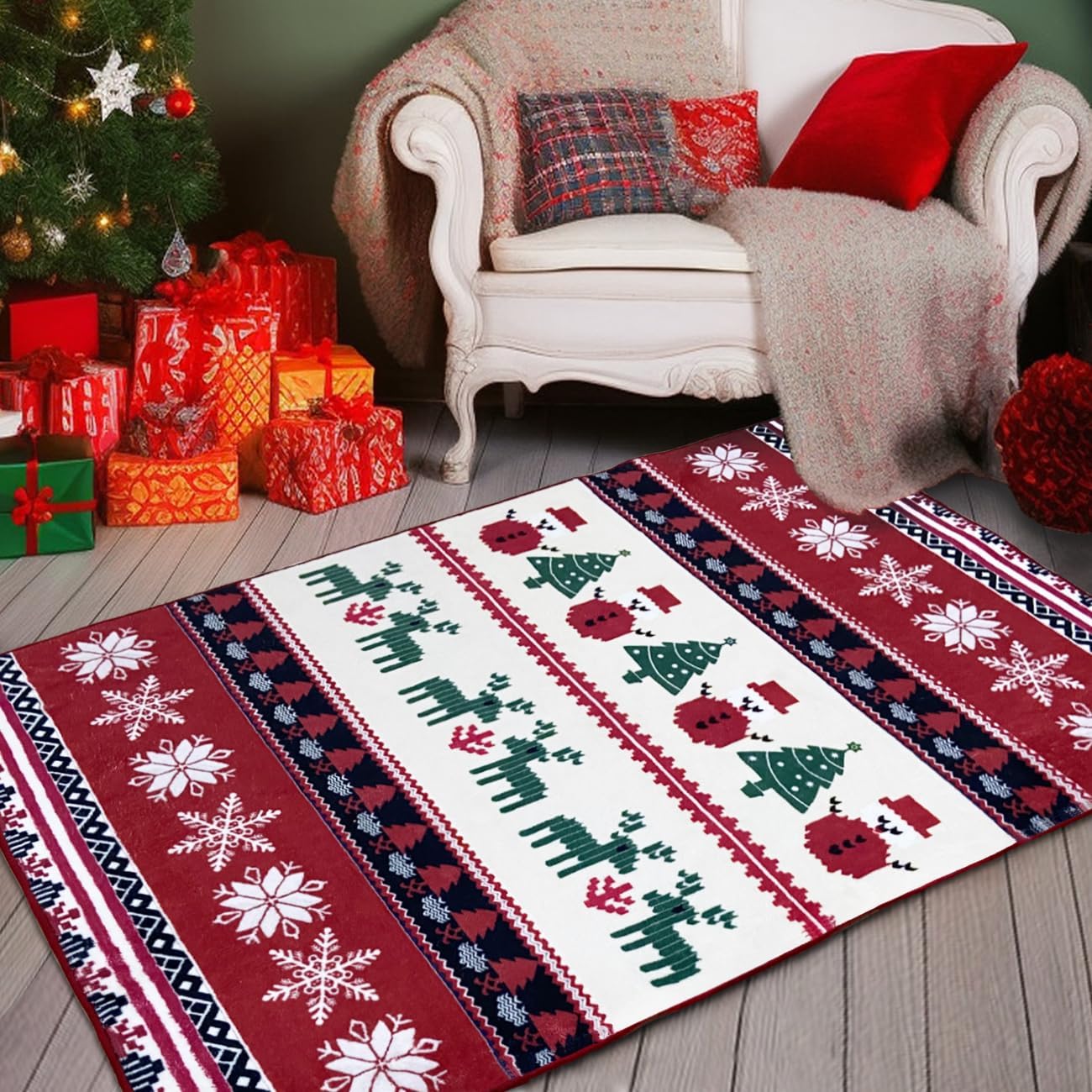 Alfombra navideña 4x6ft antideslizante lavable sala comedor