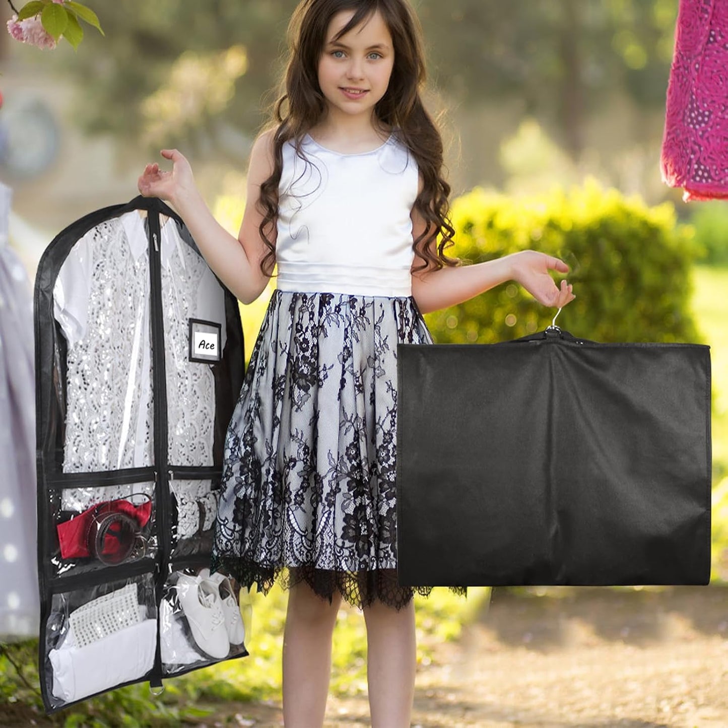 Bolsa ropa baile transparente 3" 4 bolsillos set 5