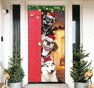 Cubrepuertas Navidad banner perros Santa decoración puerta