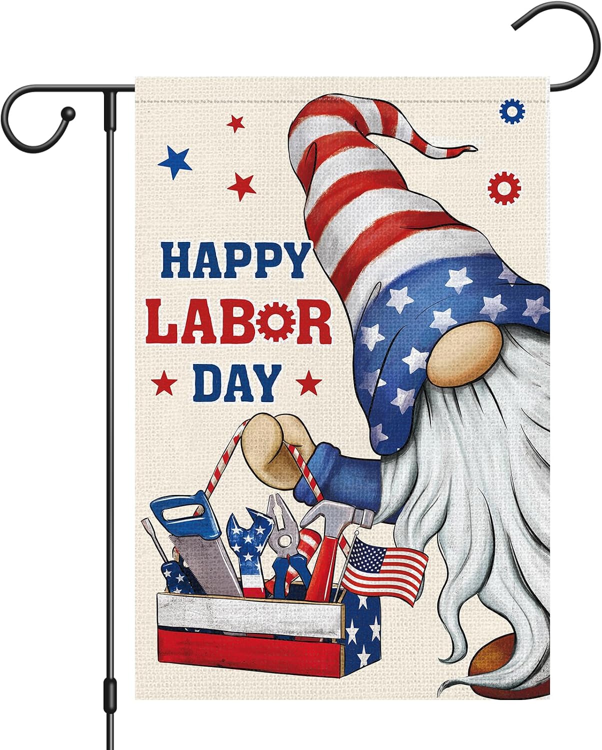 Bandera jardín gnomo 12x18pulg doble cara Happy Labor Day