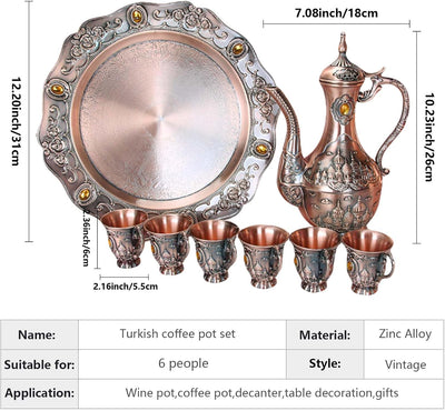 Set 6 ollas turcas cobre con bandeja y taza para té
