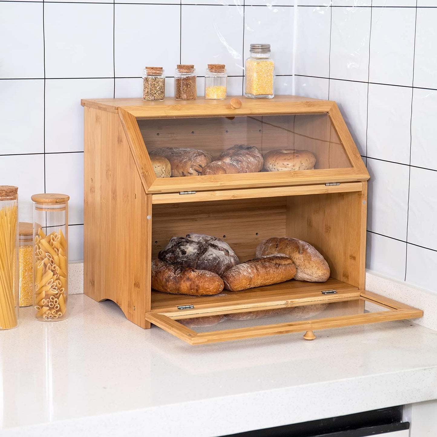 Panera doble capa bambú natural para encimera cocina